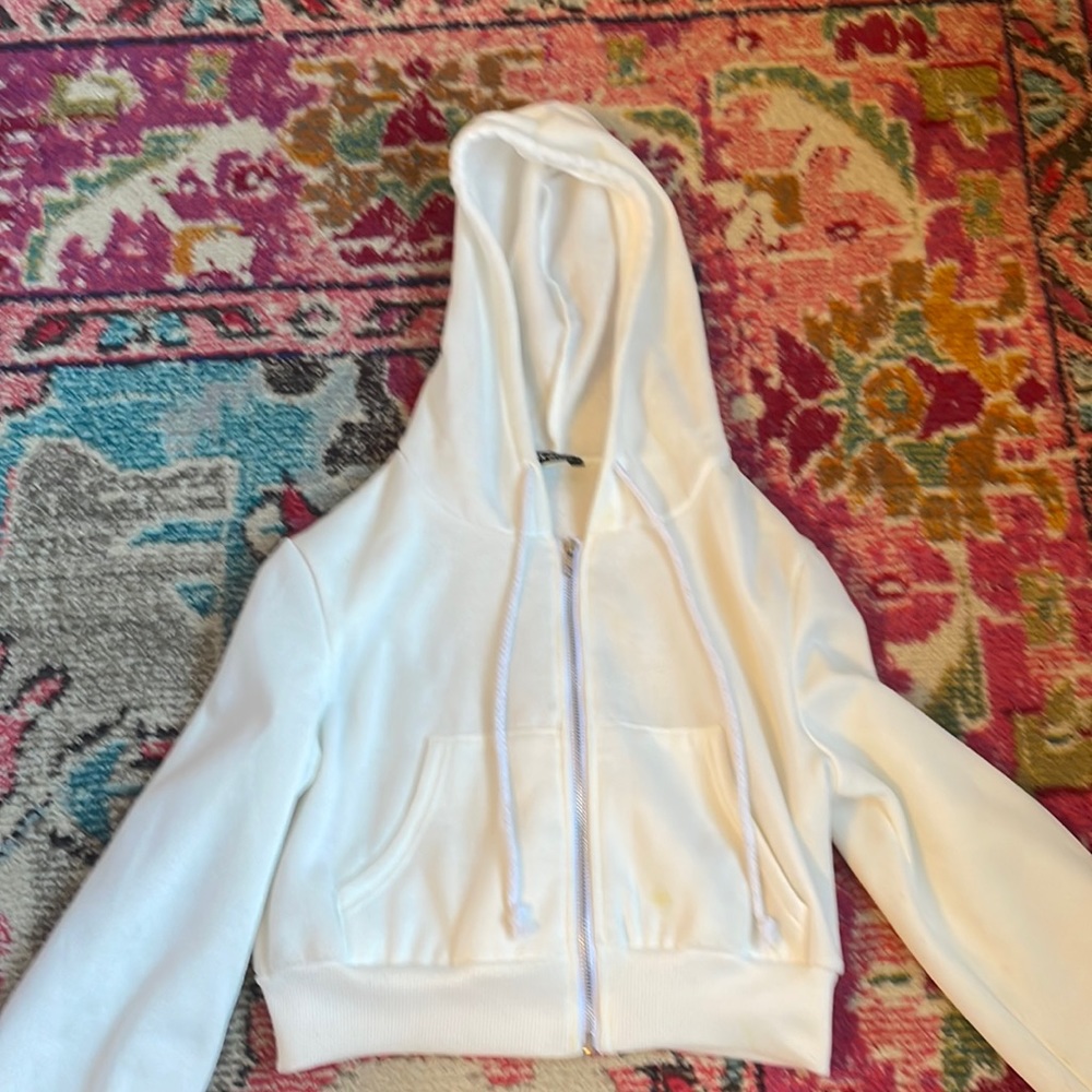White cropped full zip hoodie